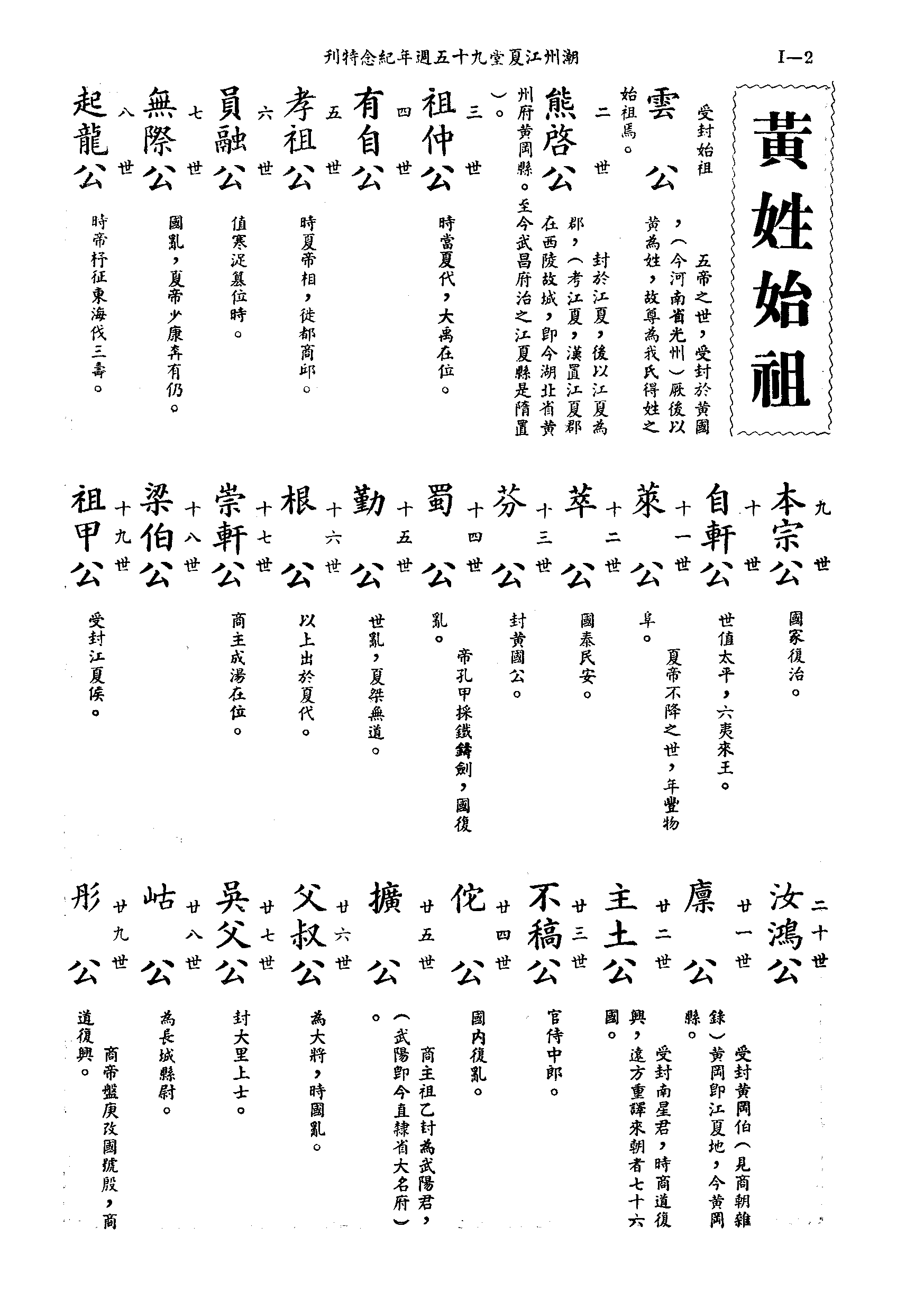 黃姓世系族譜 · 第九輯 · 第 3 頁（原書 I-2）
